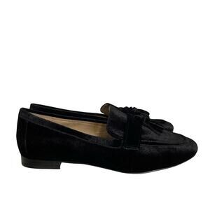 J Crew Womens Velvet Tassel Loafers Size 8.5 Black Holiday Slip On Shoes EUC‎